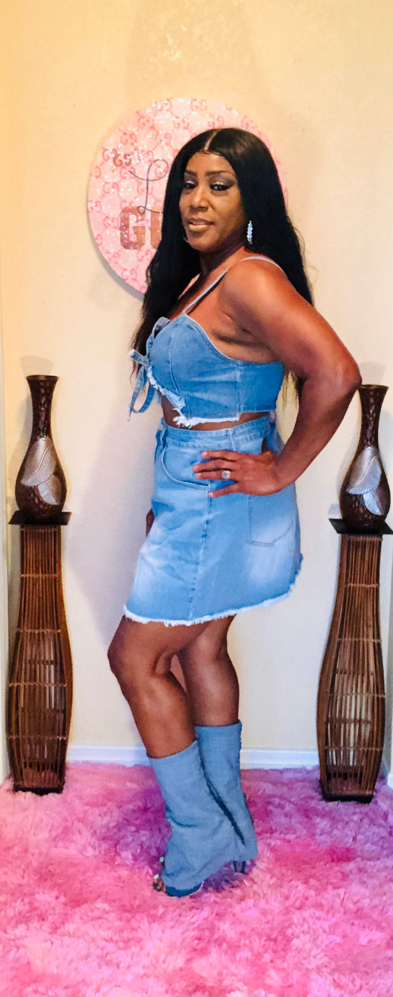 Pretty mama two-piece denim sit