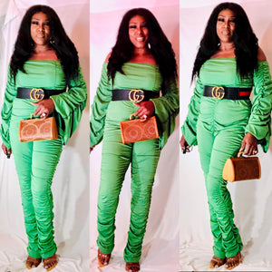 Green Two Piece Ruched Set